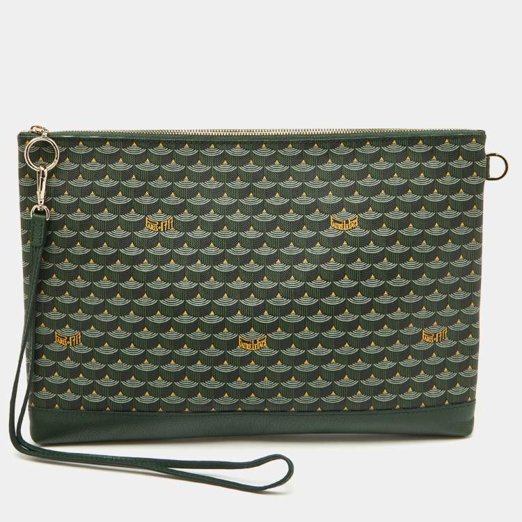 Pre Owned Faure Le Page Green Coated Canvas and Leather Wristlet Clutch