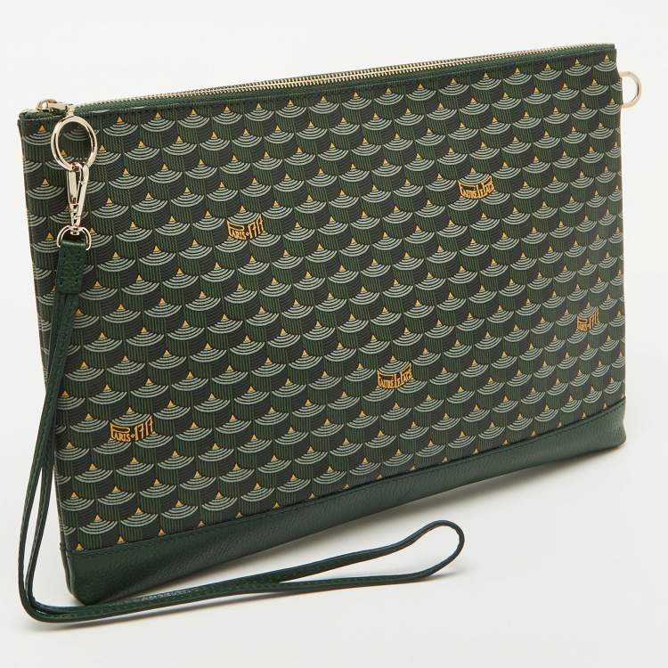 Pre Owned Faure Le Page Green Coated Canvas and Leather Wristlet Clutch