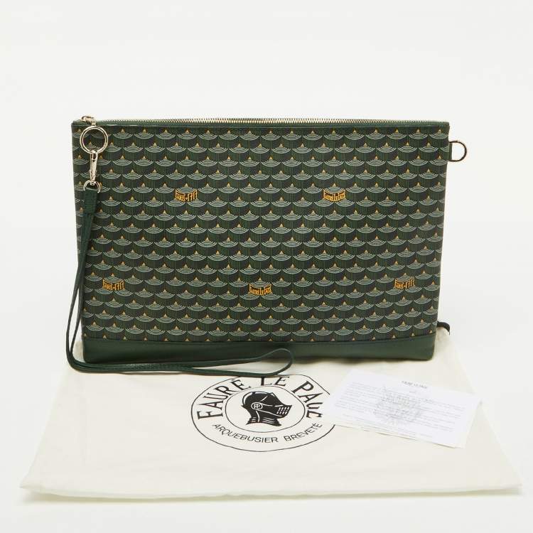 Pre Owned Faure Le Page Green Coated Canvas and Leather Wristlet Clutch