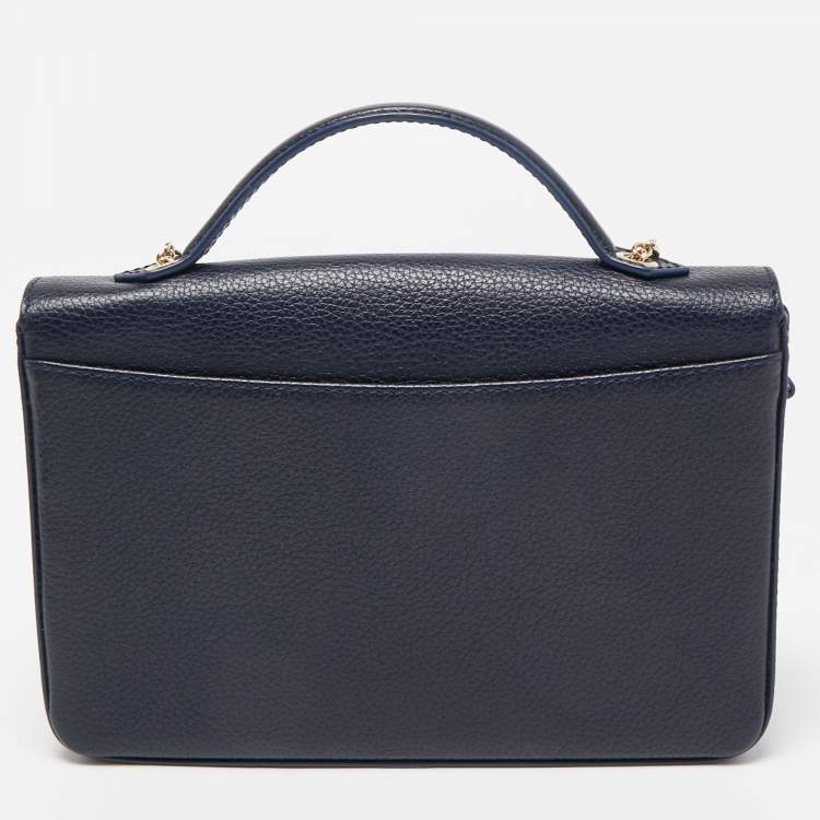 Pre Owned Faure Le Page Blue Leather Calibre 21 Top Handle Bag
