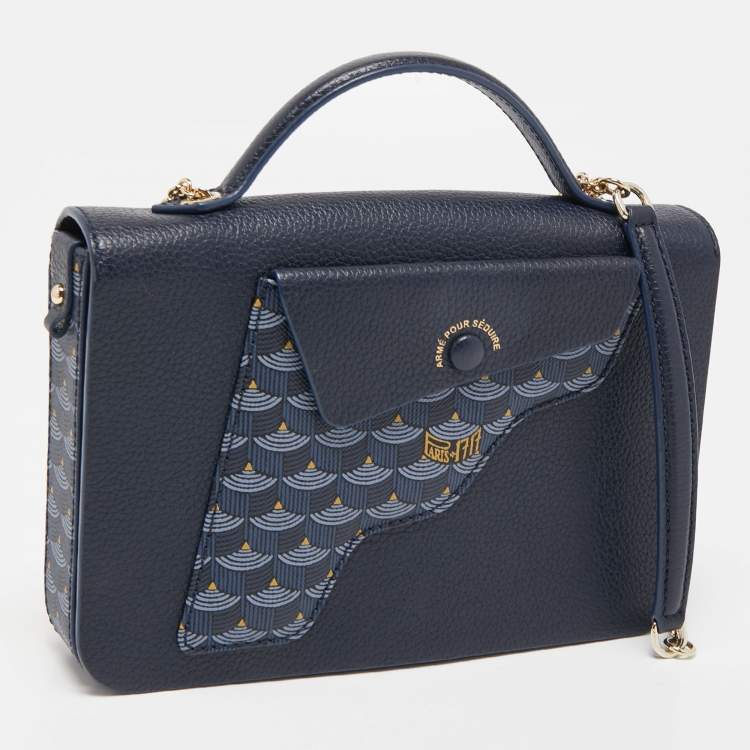 Pre Owned Faure Le Page Blue Leather Calibre 21 Top Handle Bag