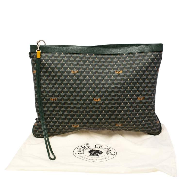 مملوكة مسبقًا Faure Le Page Green Coated Canvas Ecailles 41 Portfolio Bag