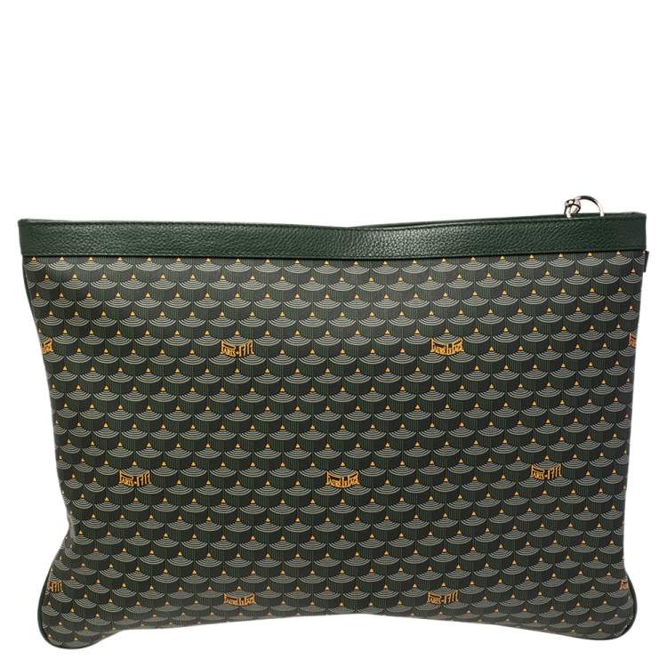 مملوكة مسبقًا Faure Le Page Green Coated Canvas Ecailles 41 Portfolio Bag