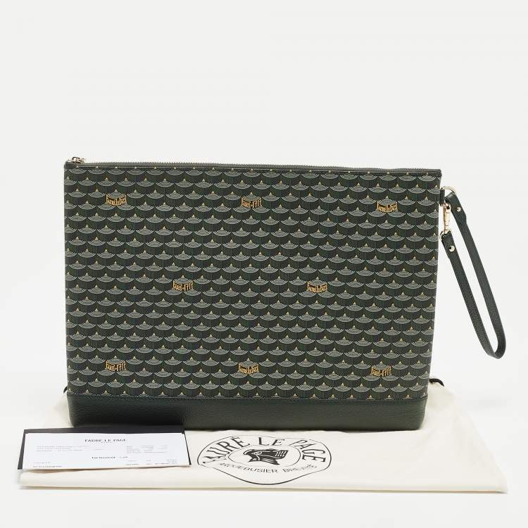 Pre Owned Faure Le Page Green Coated Canvas Ecailles 41 Portfolio Bag