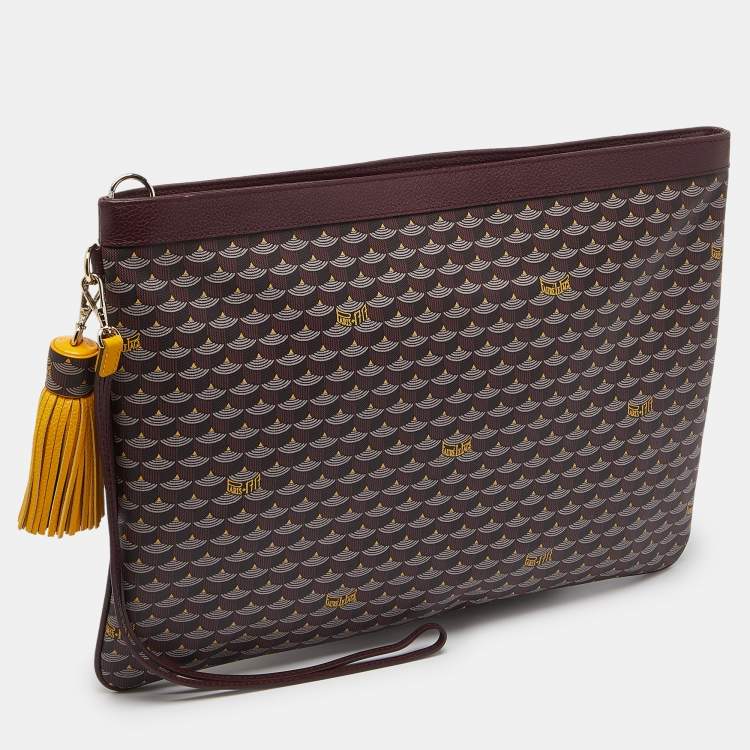 Pre Owned Faure Le Page Burgundy Coated Canvas and Leather Pochette Zip 41 Bag