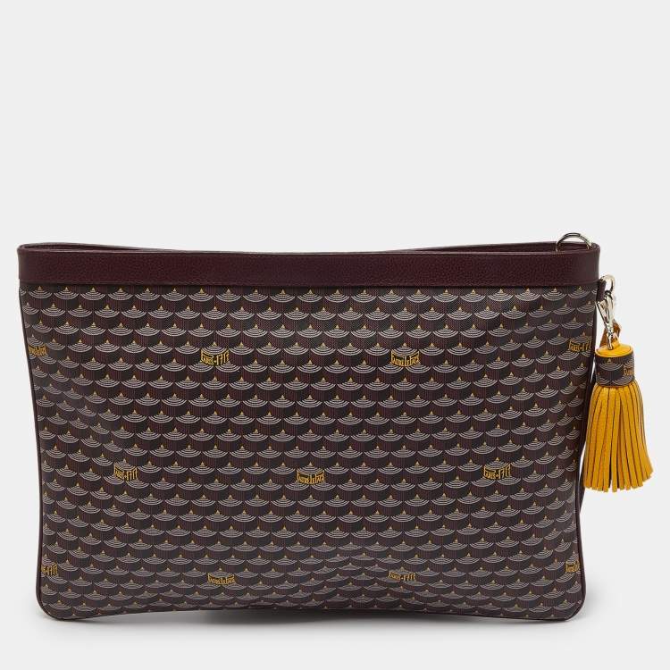 Pre Owned Faure Le Page Burgundy Coated Canvas and Leather Pochette Zip 41 Bag