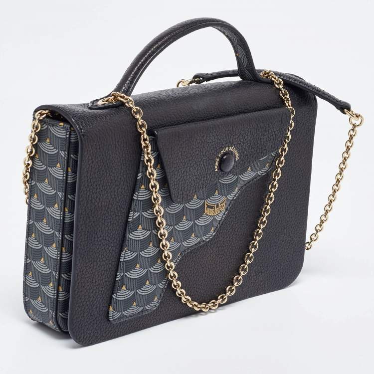 Pre Owned Faure Le Page Black Coated Canvas and Leather Calibre 21 Top Handle Bag