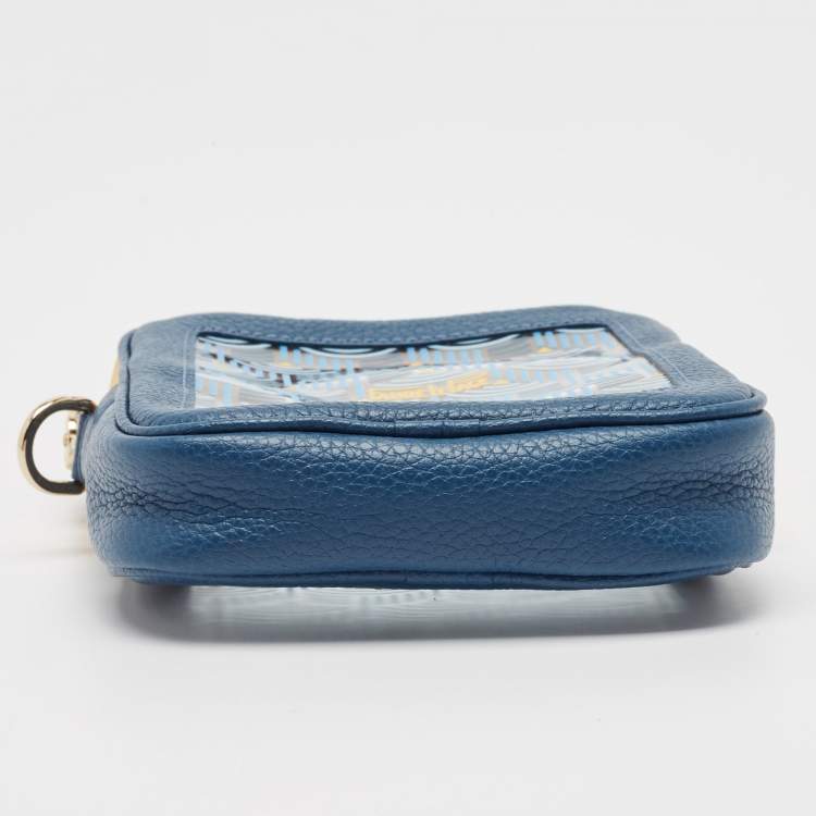 Pre Owned Faure Le Page Blue/Yellow Leather and PVC Phone Pouch Crossbody Bag