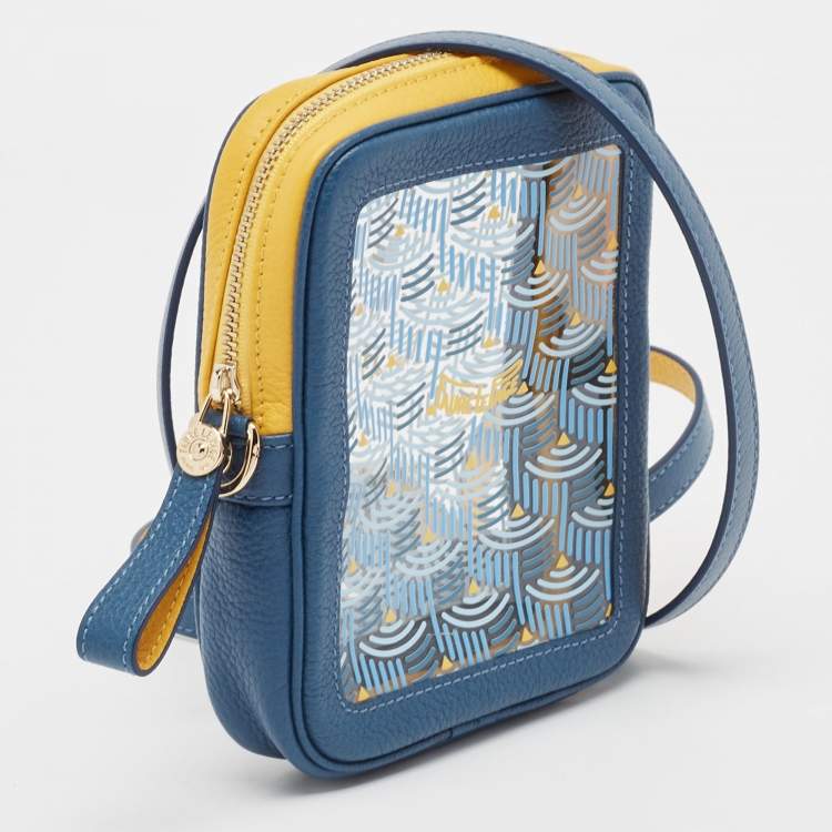 Pre Owned Faure Le Page Blue/Yellow Leather and PVC Phone Pouch Crossbody Bag