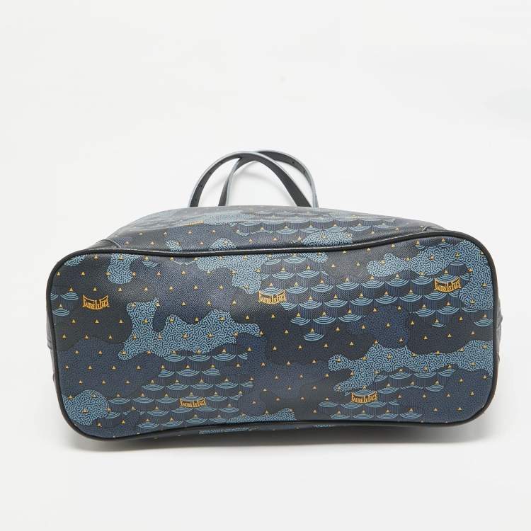 Pre Owned Faure Le Page Navy Blue Coated Canvas Daily Battle 35 Tote