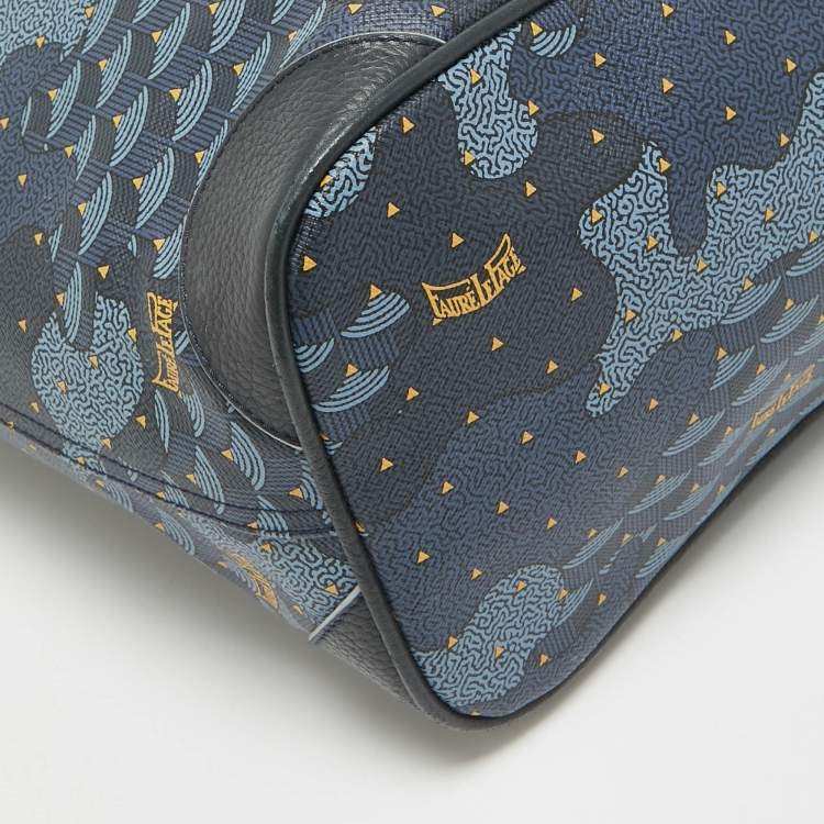 Pre Owned Faure Le Page Navy Blue Coated Canvas Daily Battle 35 Tote