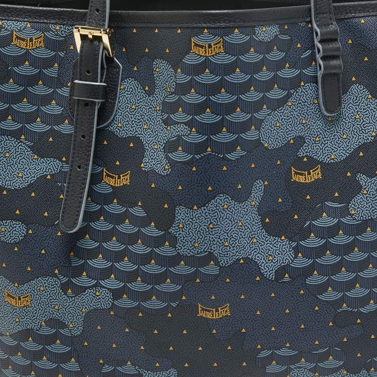 Pre Owned Faure Le Page Navy Blue Coated Canvas Daily Battle 35 Tote