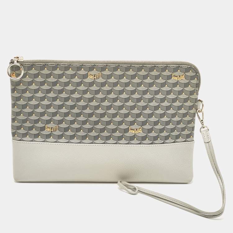 Pre Owned Faure Le Page Grey Coated Canvas and Leather Wristlet Pouch