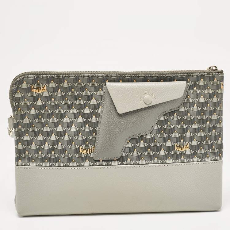 Pre Owned Faure Le Page Grey Coated Canvas and Leather Wristlet Pouch