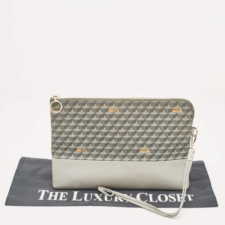 Pre Owned Faure Le Page Grey Coated Canvas and Leather Wristlet Pouch