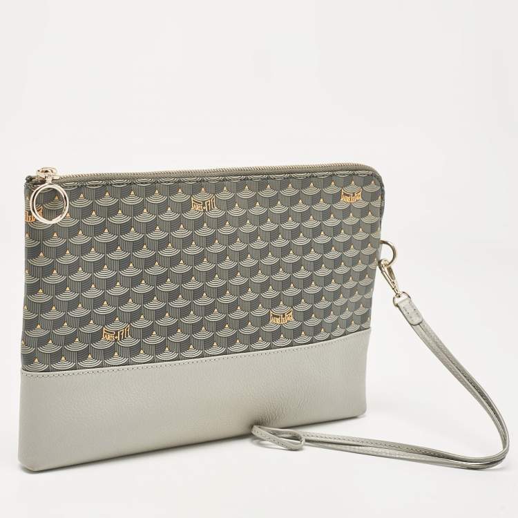 Pre Owned Faure Le Page Grey Coated Canvas and Leather Wristlet Pouch