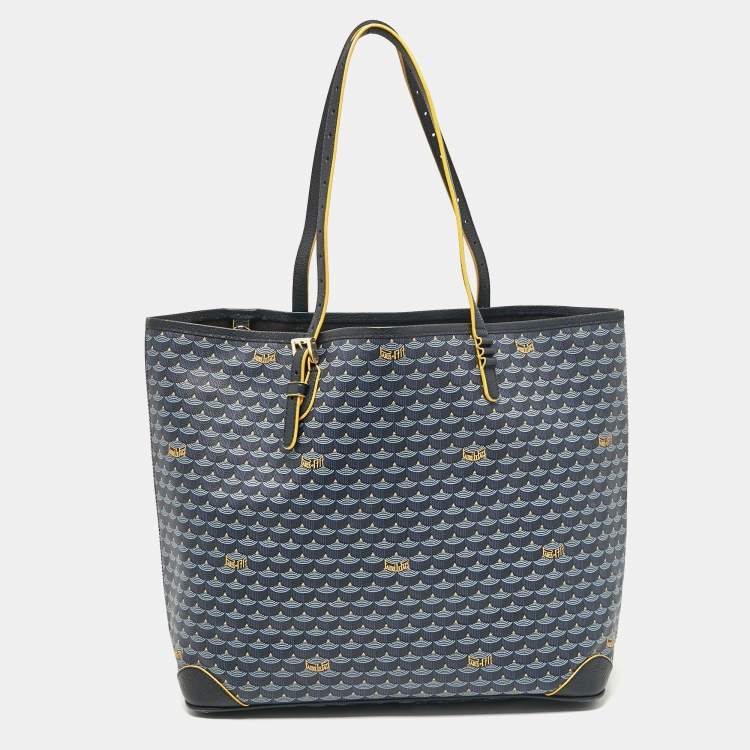 Pre Owned Faure Le Page Navy Blue Coated Canvas and Leather Daily Battle Tote