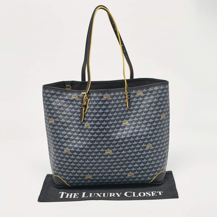Pre Owned Faure Le Page Navy Blue Coated Canvas and Leather Daily Battle Tote