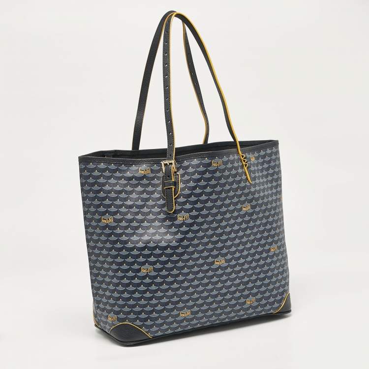 Pre Owned Faure Le Page Navy Blue Coated Canvas and Leather Daily Battle Tote