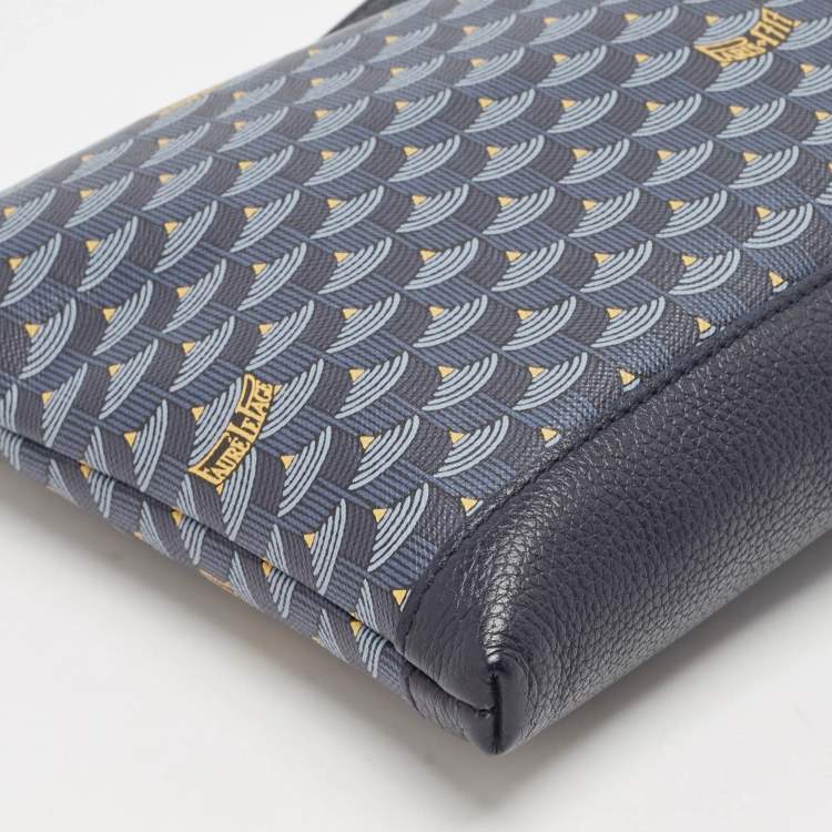 Pre Owned Faure Le Page Navy Blue Coated Canvas and Leather Wristlet Clutch