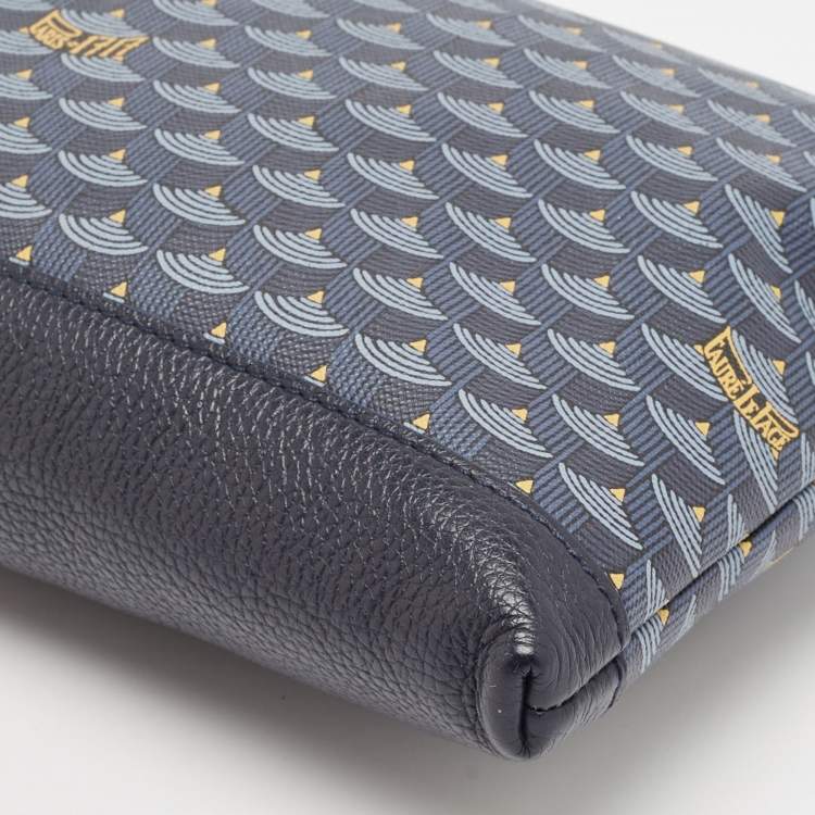Pre Owned Faure Le Page Navy Blue Coated Canvas and Leather Wristlet Clutch