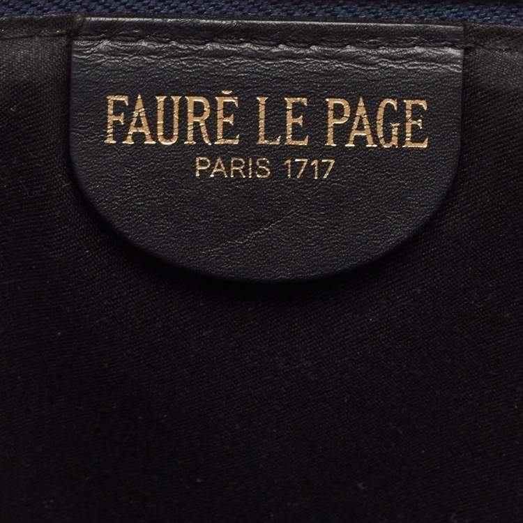 Pre Owned Faure Le Page Navy Blue Coated Canvas and Leather Wristlet Clutch
