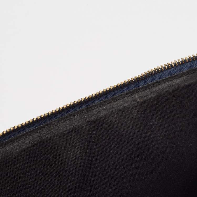 Pre Owned Faure Le Page Navy Blue Coated Canvas and Leather Wristlet Clutch