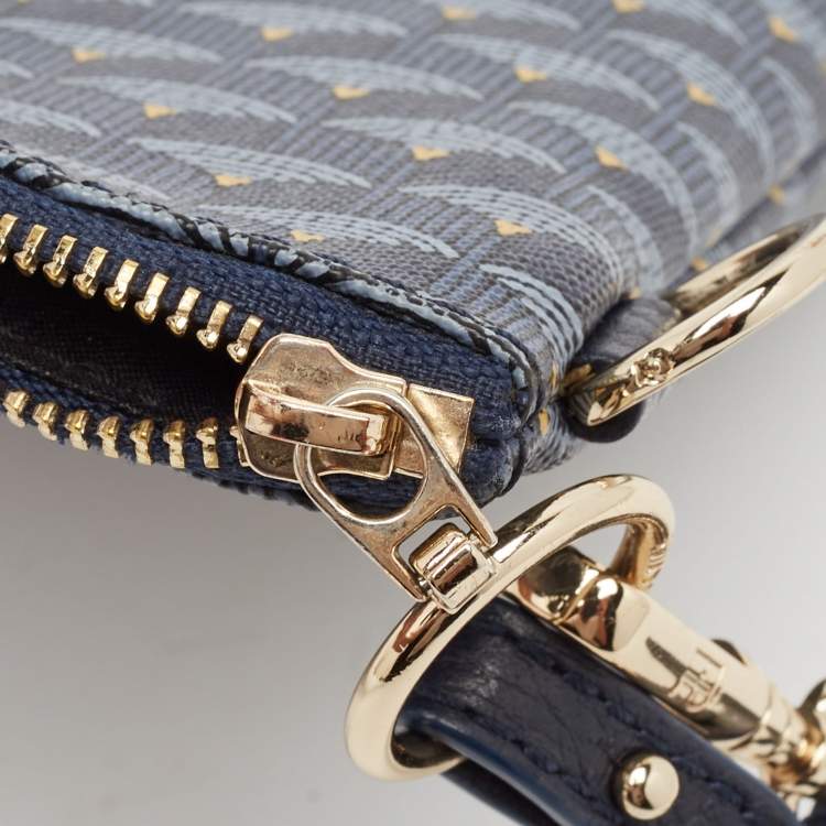 Pre Owned Faure Le Page Navy Blue Coated Canvas and Leather Wristlet Clutch