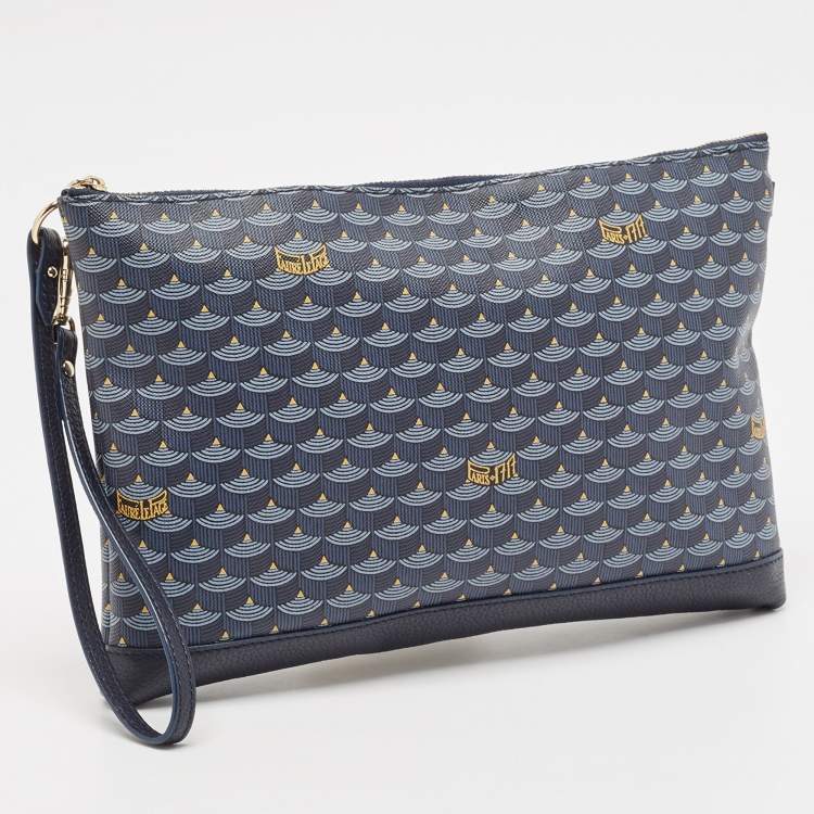 Pre Owned Faure Le Page Navy Blue Coated Canvas and Leather Wristlet Clutch