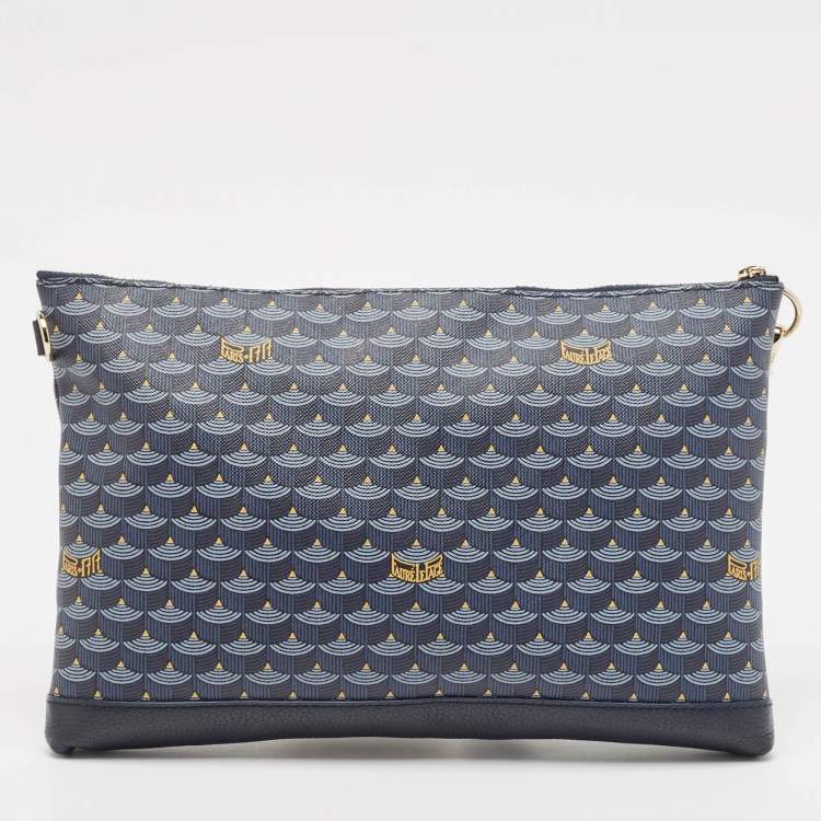 Pre Owned Faure Le Page Navy Blue Coated Canvas and Leather Wristlet Clutch