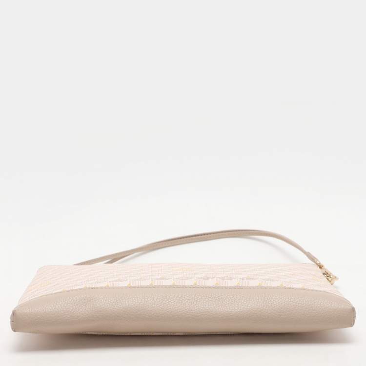 Pre Owned Faure Le Page Beige/Grey Coated Canvas and Leather Wristlet Pouch