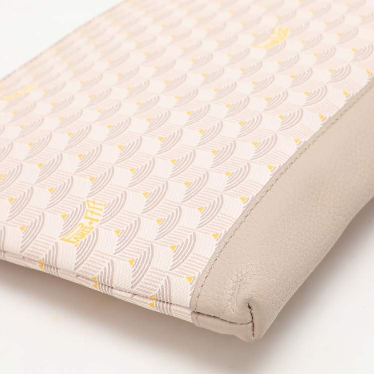 Pre Owned Faure Le Page Beige/Grey Coated Canvas and Leather Wristlet Pouch