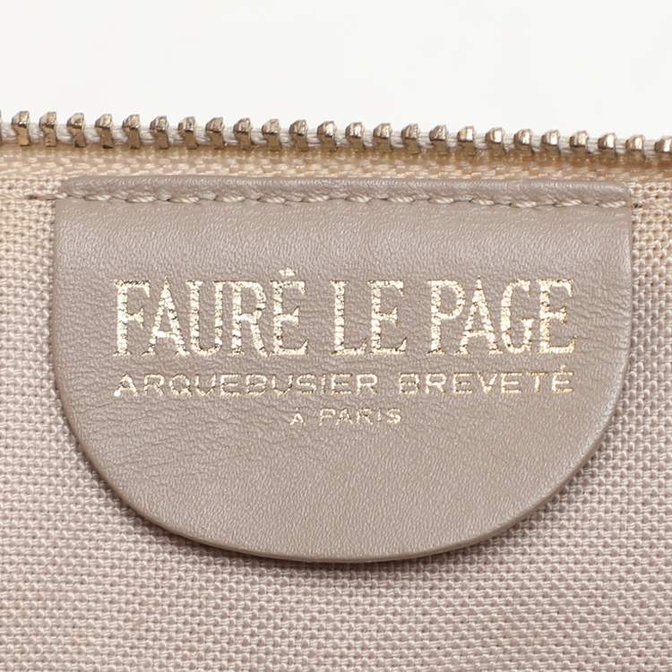 Pre Owned Faure Le Page Beige/Grey Coated Canvas and Leather Wristlet Pouch