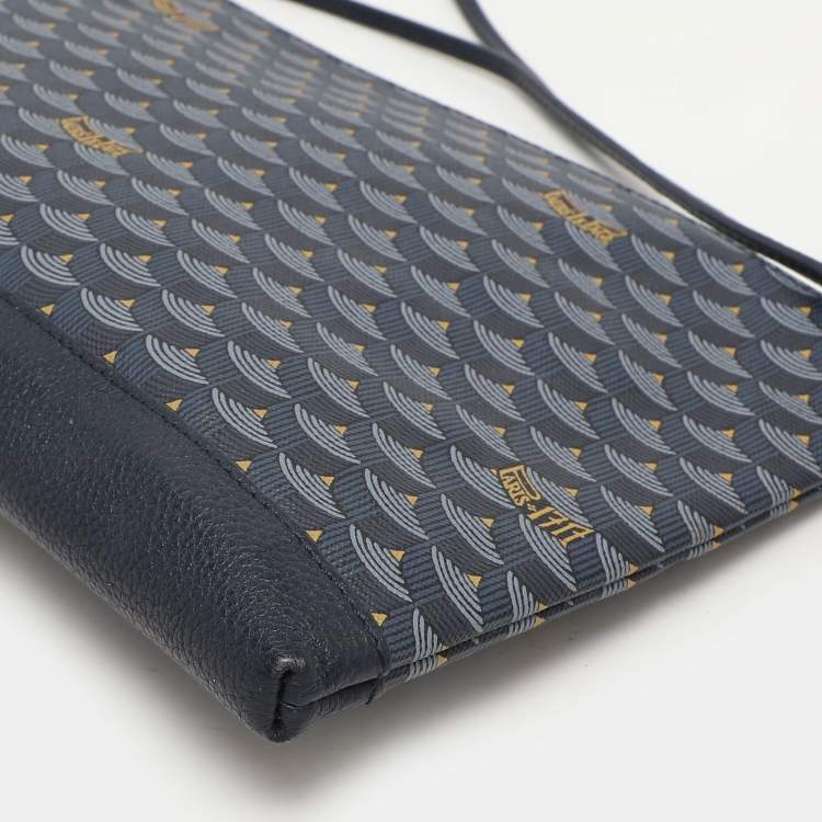 Pre Owned Faure Le Page Navy Blue Coated Canvas and Leather Wristlet Clutch