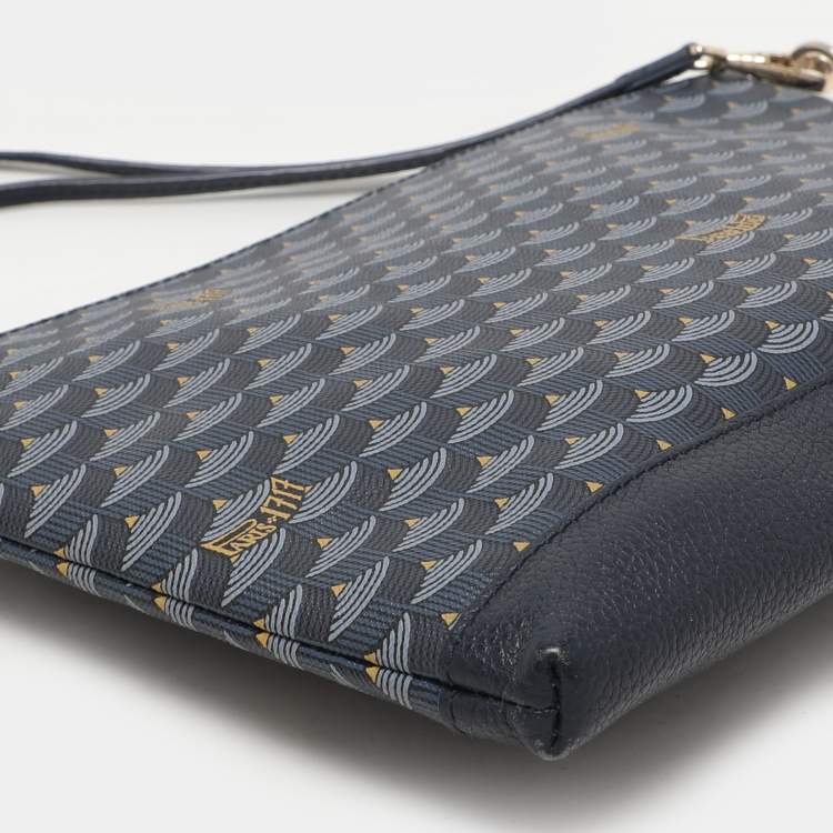 Pre Owned Faure Le Page Navy Blue Coated Canvas and Leather Wristlet Clutch