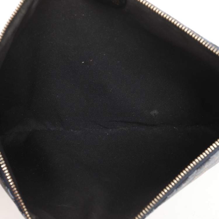 Pre Owned Faure Le Page Navy Blue Coated Canvas and Leather Wristlet Clutch