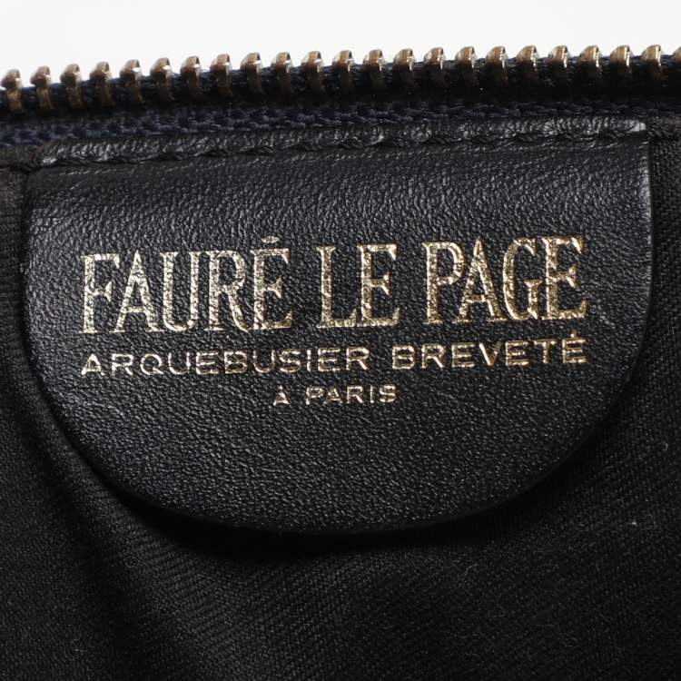 Pre Owned Faure Le Page Navy Blue Coated Canvas and Leather Wristlet Clutch