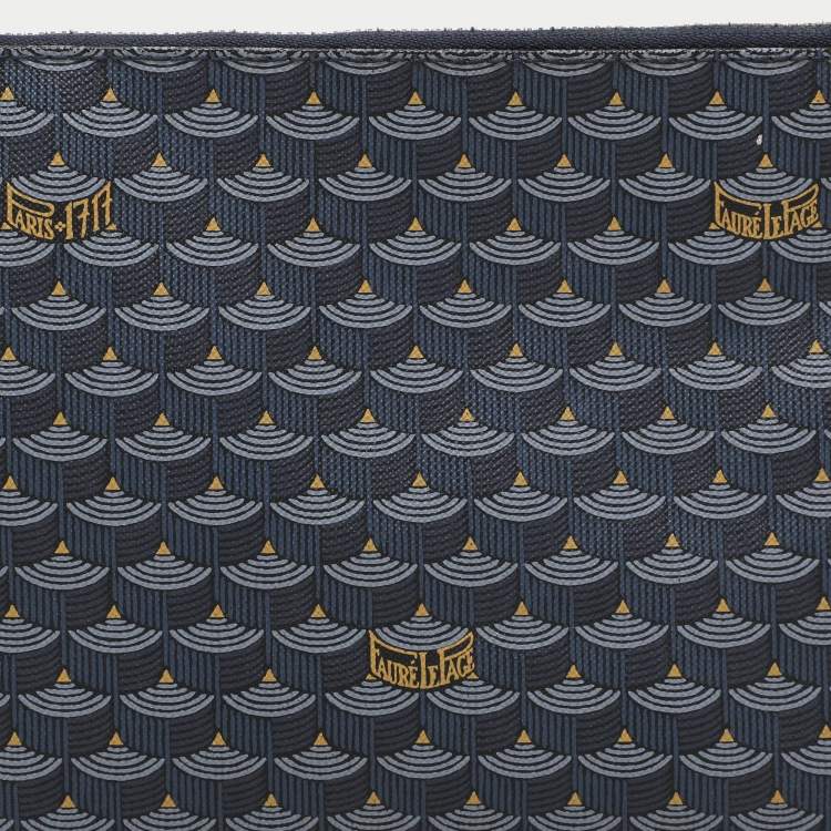 Pre Owned Faure Le Page Navy Blue Coated Canvas and Leather Wristlet Clutch