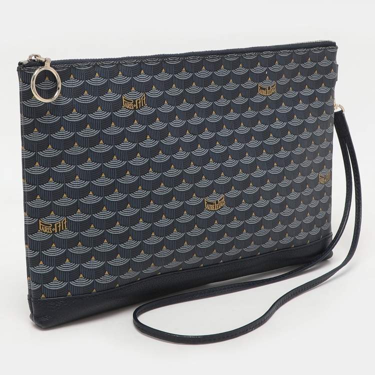 Pre Owned Faure Le Page Navy Blue Coated Canvas and Leather Wristlet Clutch