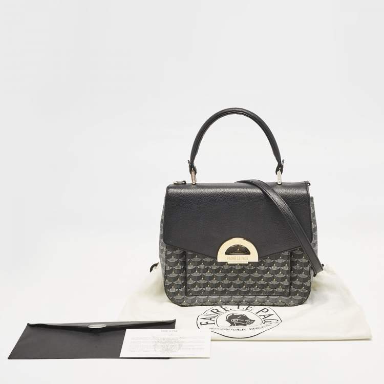 Pre Owned Faure Le Page Black Coated Canvas and Leather Parade Top Handle Bag