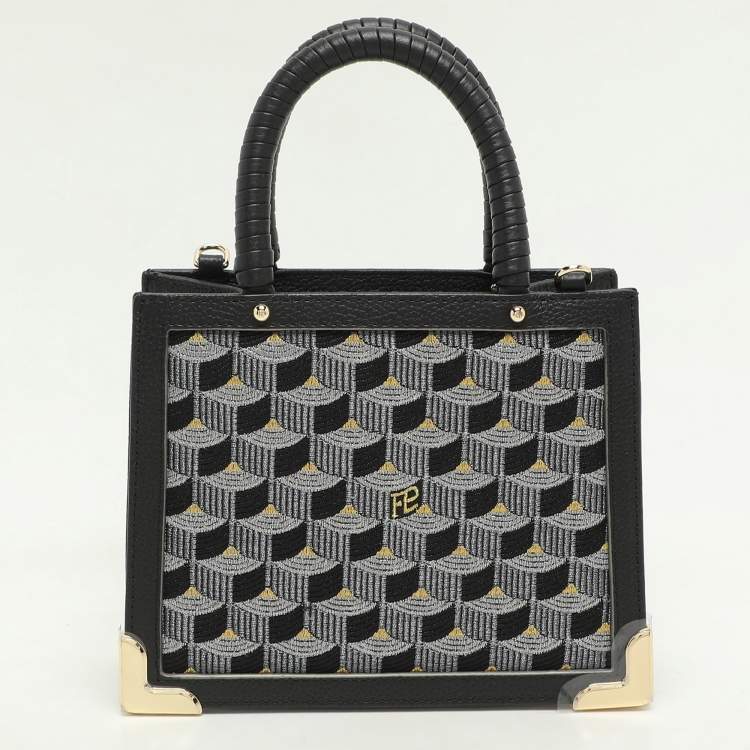 Pre Owned Faure Le Page Black Signature Jacquard and Leather Sagacity 18 Tote