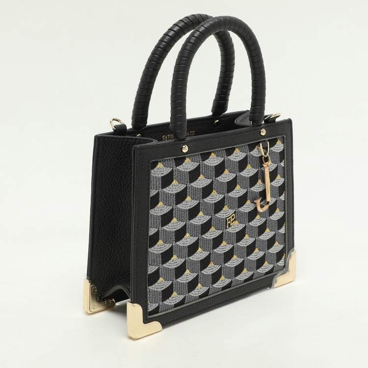 Pre Owned Faure Le Page Black Signature Jacquard and Leather Sagacity 18 Tote