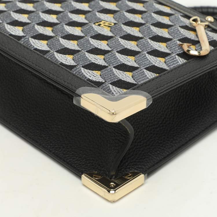 Pre Owned Faure Le Page Black Signature Jacquard and Leather Sagacity 18 Tote