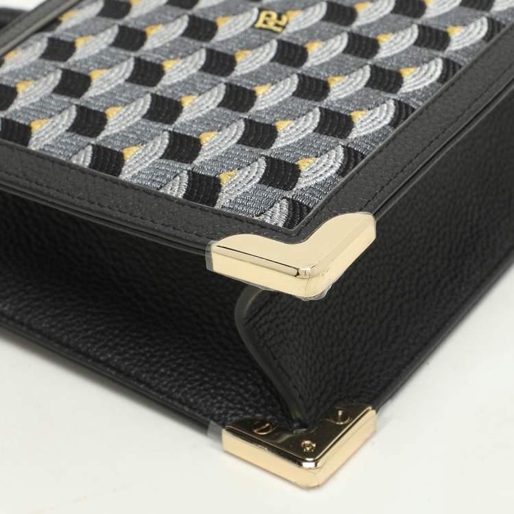 Pre Owned Faure Le Page Black Signature Jacquard and Leather Sagacity 18 Tote
