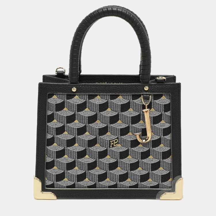 Pre Owned Faure Le Page Black Signature Jacquard and Leather Sagacity 18 Tote