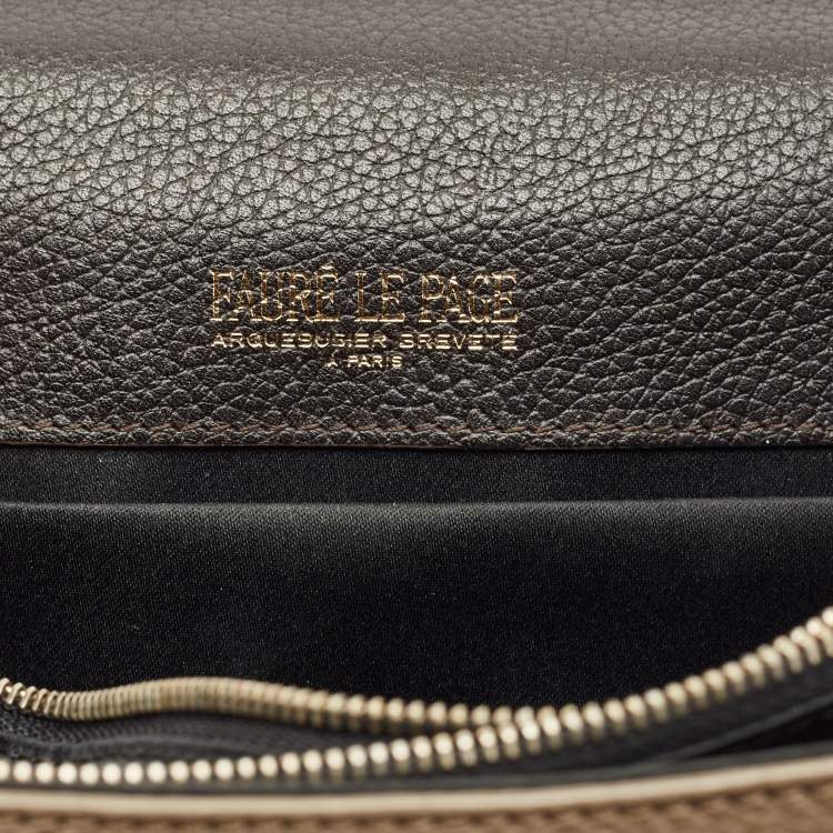 Pre Owned Faure Le Page Beige/Choco Brown Leather Parade Top Handle Bag