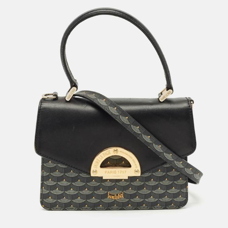 Pre Owned Faure Le Page Black/Grey Coated Canvas and Leather Parade Top Handle Bag
