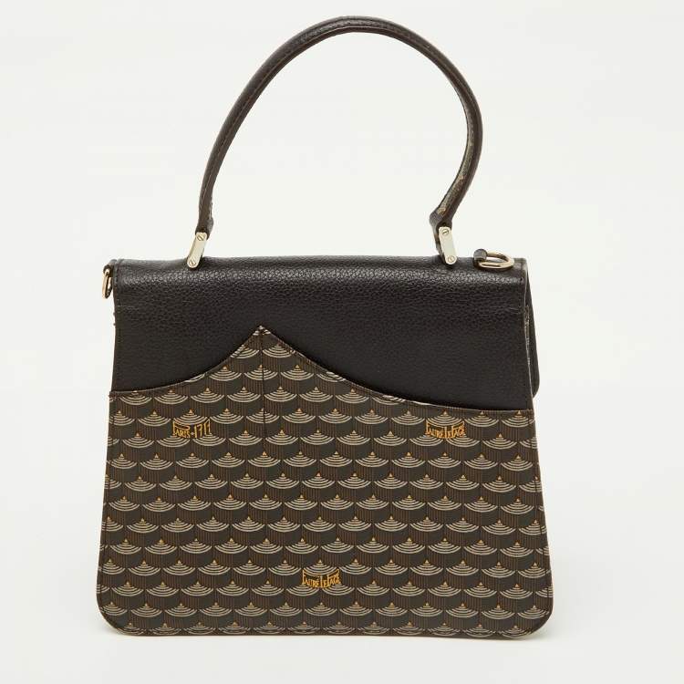 Pre Owned Faure Le Page Dark Brown Coated Canvas and Leather Parade Soft 23 Top Handle Bag
