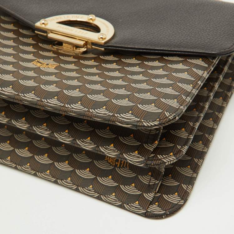Pre Owned Faure Le Page Dark Brown Coated Canvas and Leather Parade Soft 23 Top Handle Bag