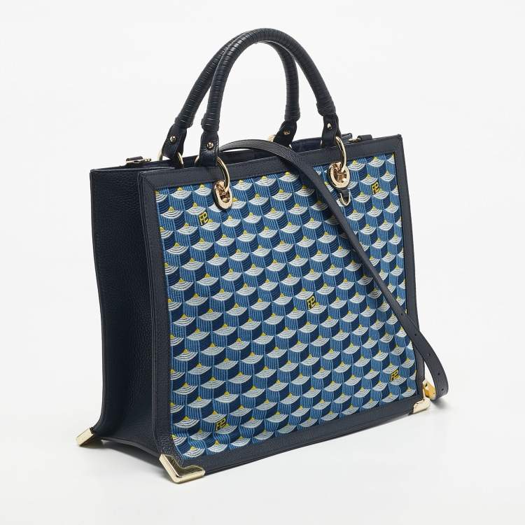 Pre Owned Faure Le Page Blue Jacquard Fabric and Leather SagaCity 31 Tote